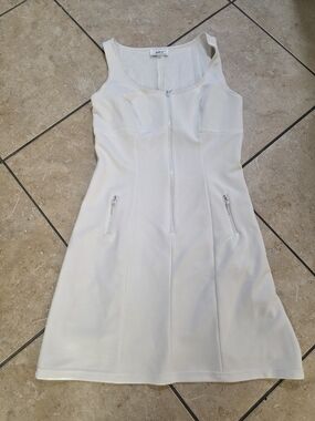 Sleeveless White Zip-Front Midi Dress by Alo